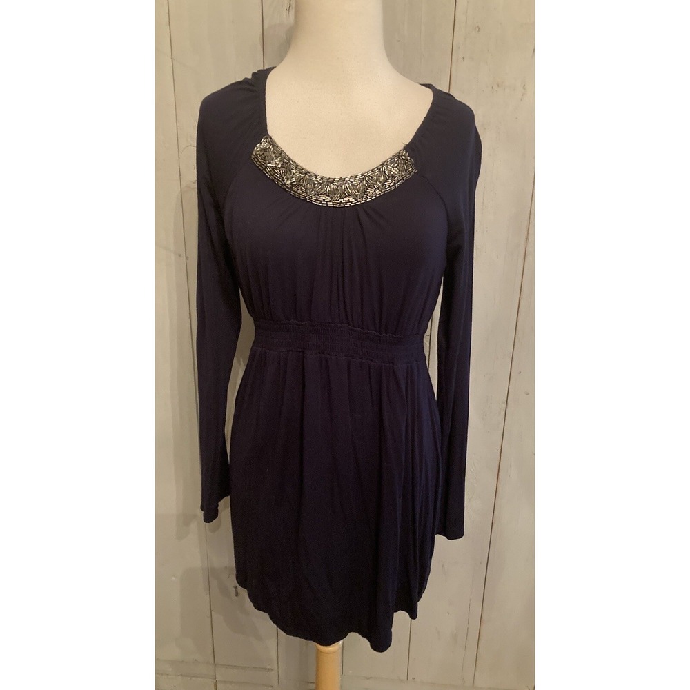 A PEA IN THE POD Womens Long Sleeve Navy Sequin Maternity Modal Dress S-M